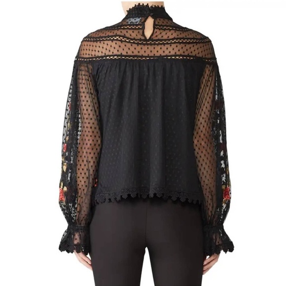 Saylor Mesh Swiss Dot Whimsigoth Delilah Embroidered Floral Sheer Blouse Small - Picture 3 of 12